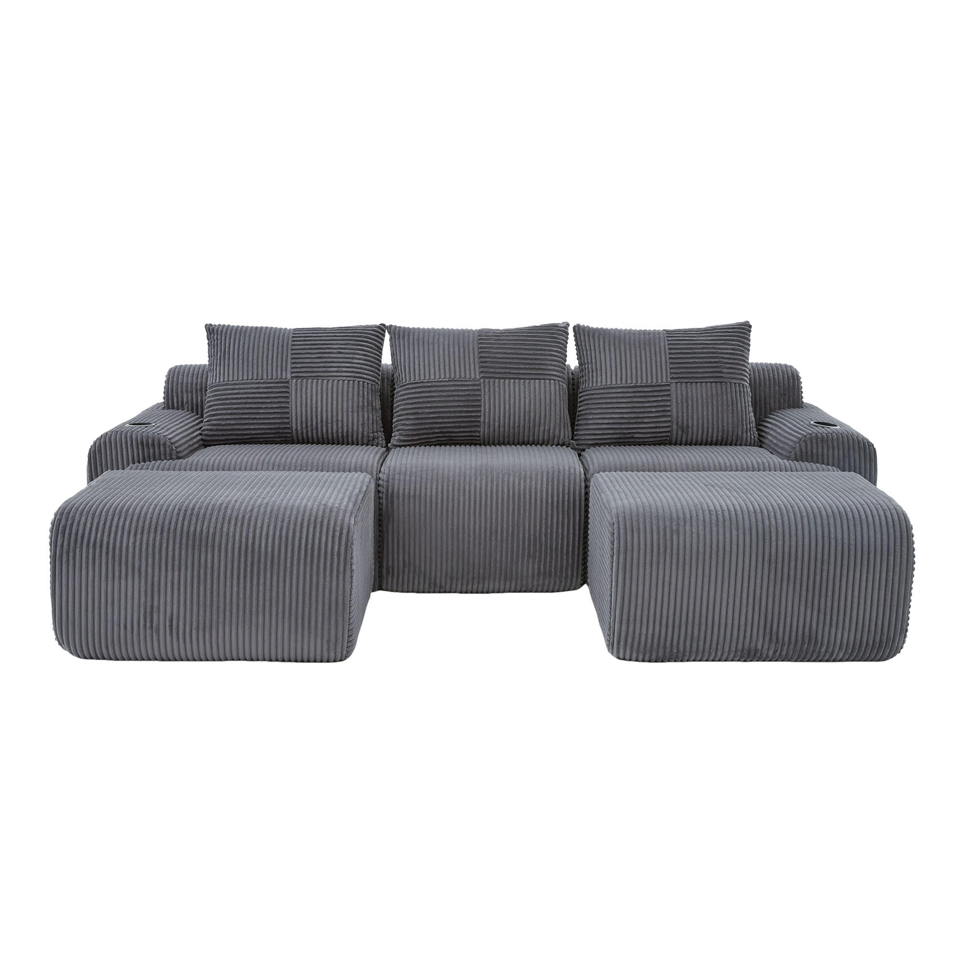 WOHNLANDSCHAFT 268/174/66 cm in Dunkelgrau, modular mit Cupholder und Seitentasche - Dunkelgrau, Textil (174/80/268cm) - Flora Grace