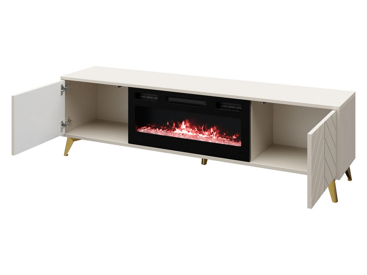 TV-LOWBOARD Xylx 2D EF mit Elektrische Kamin - Beige/Goldfarben, Holzwerkstoff/Metall (184/53/40cm) - MIRJAN24