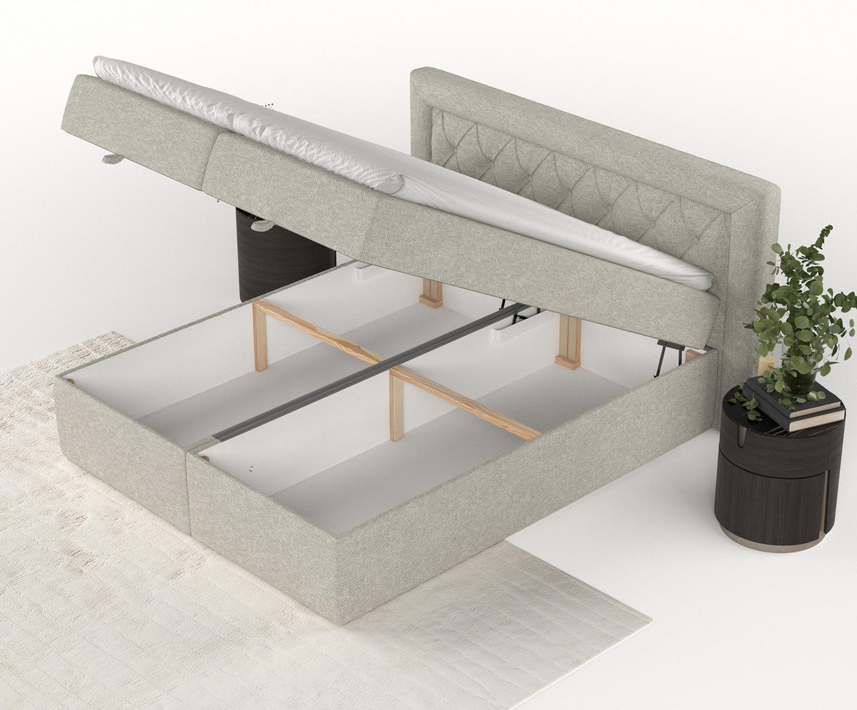 BOXBETT Jayleen Beige Grau 160/200 cm - Beige/Schwarz, Holz/Holzwerkstoff (160/200cm) - Maison de Reve