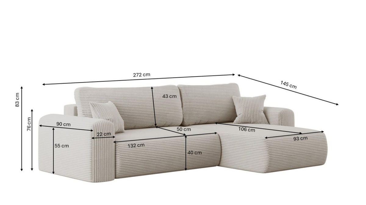 ECKSOFA Mit Schlaffunktion und Stauraum für Bettzeug Capri Stoff Poso Beige Rechts - Beige, Holz/Textil (272/145cm) - Kaiser Möbel