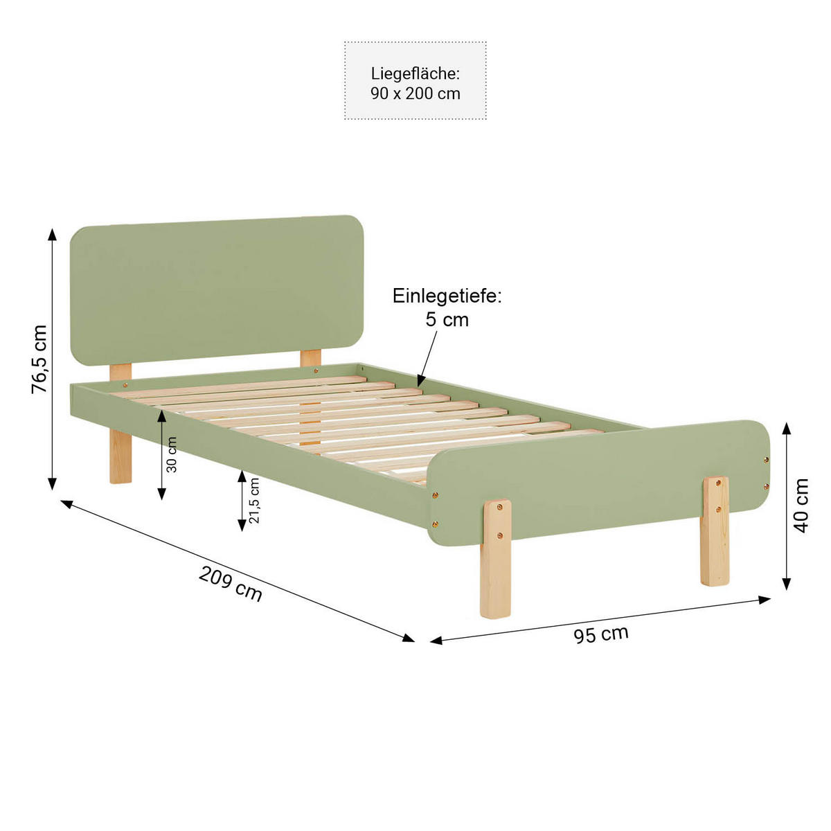 KINDERBETT GRÜN 90/200 Lattenrost Matratze - Grün, Holz (95/77/209cm) - Homestyle4u