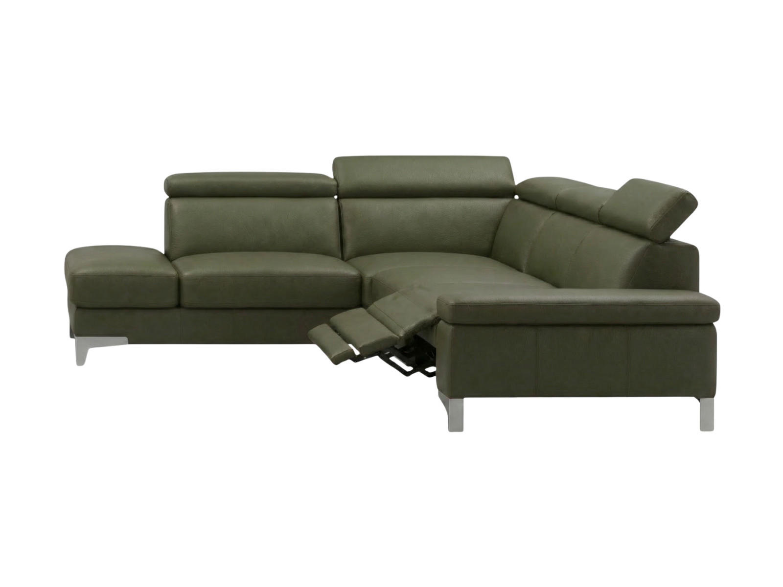 ECKSOFA Talisman Echtleder mit 1 x Relaxfunktion Olivgrün - Olivgrün, Leder/Metall (224/271cm)