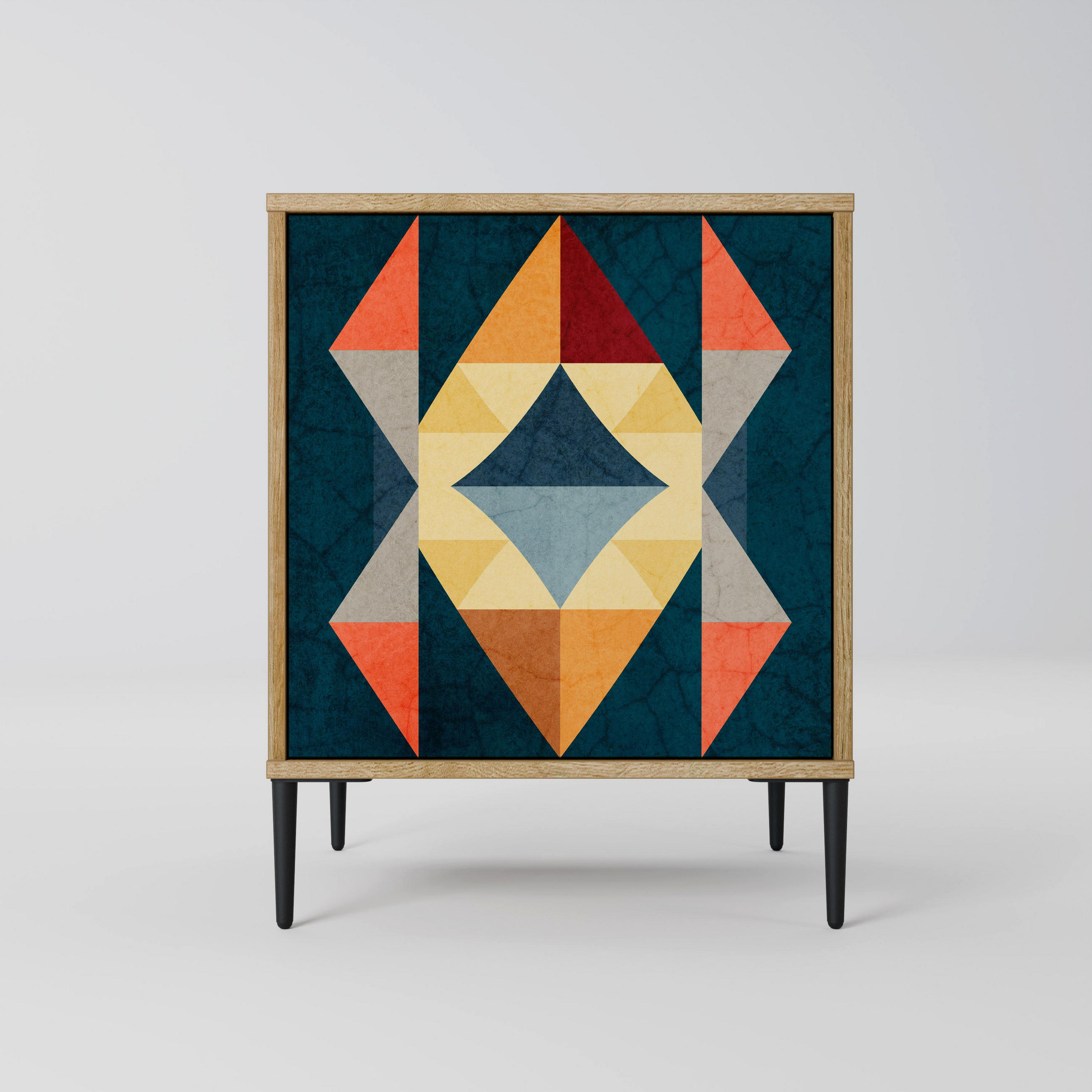 SIDEBOARD CRACKED ILLUSION, Eichefarben, 57,5x42x72,5 cm, Schwarze Metallfüße - Eichefarben/Multicolor, Holzwerkstoff/Metall (57.5/72.5/42cm) - SpaceRebels