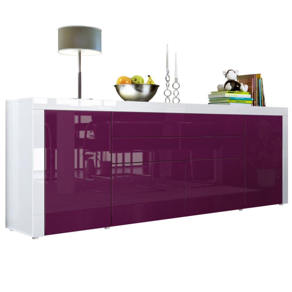 SIDEBOARD La Paz Brombeer Hochglanz / Weiß Hochglanz - Brombeere, Holzwerkstoff (200/72/35cm) - Vladon