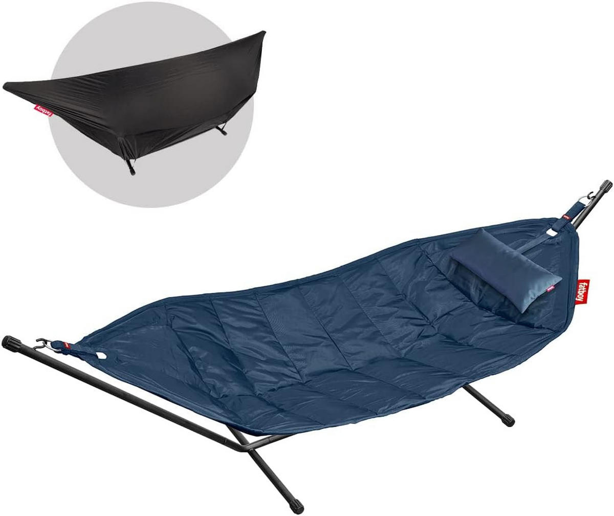 HÄNGEMATTE – Fatboy Headdemock Deluxe Dunkelblau – Für 2 Personen, Metallgestell, Outdoor, UV-beständig, Wasser- & Schmutzabweisend, Garten & Terrasse - Dunkelblau, Textil (330/110/127cm) - FATBOY