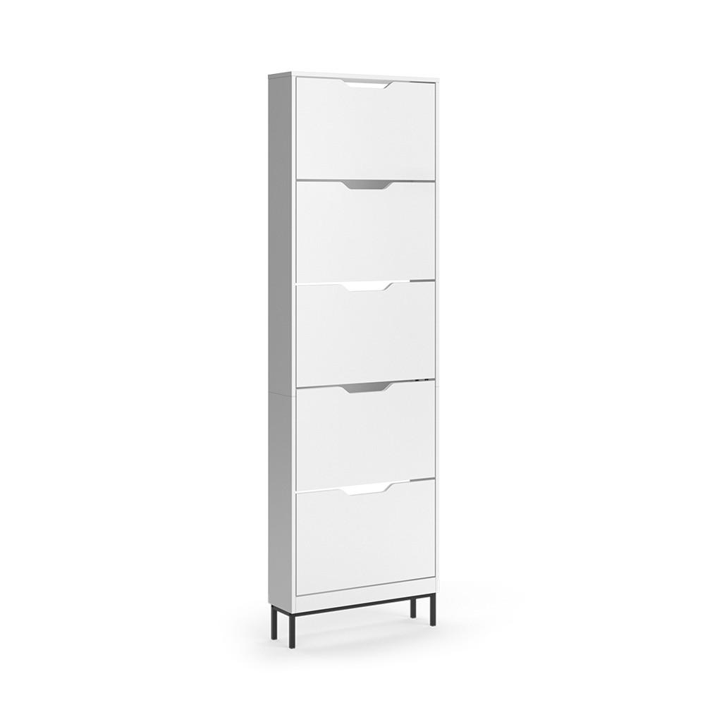 SCHUHKIPPER Luca, Weiß, 59 x 192 cm mit 5 Kippfächern - Weiß, Holzwerkstoff (59/192/17cm) - Vicco