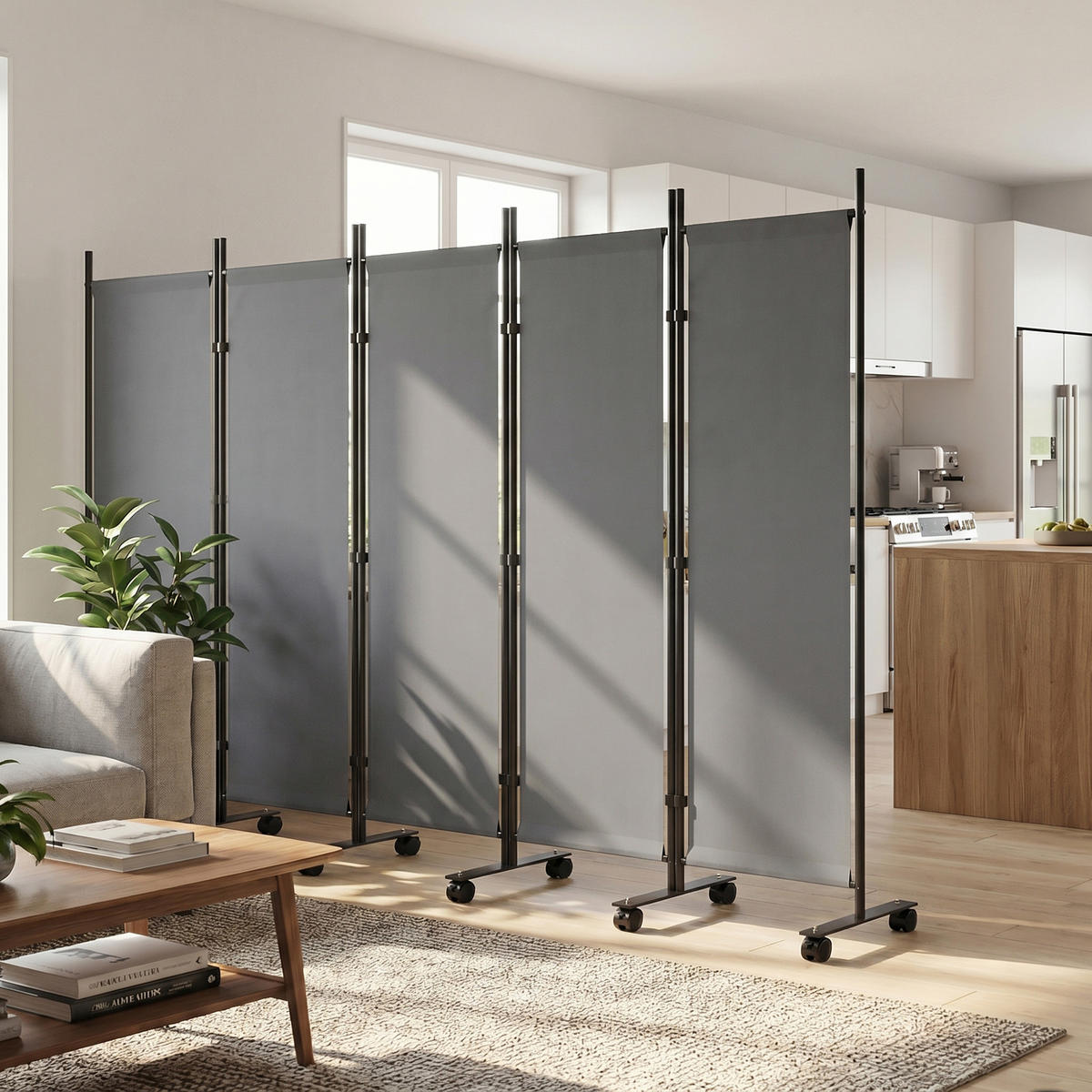 PARAVENT DE-18086 5-teilig mit 12 Rollen, erweiterbar Dunkelgrau - Dunkelgrau, Metall (40/170/252cm) - ComfortXL