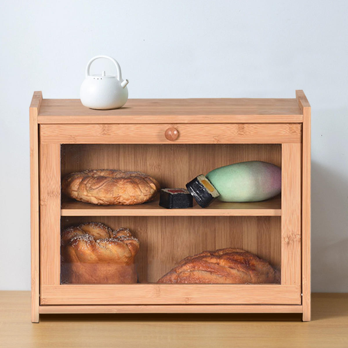 BROTKASTEN aus Bambus in Natur Farbe mit zwei Fächern Rechteckig Umweltfreundlich & ungiftig 40 x 17 x 31 cm - Naturfarben, Naturmaterialien (40/31/17cm) - Livingandhome