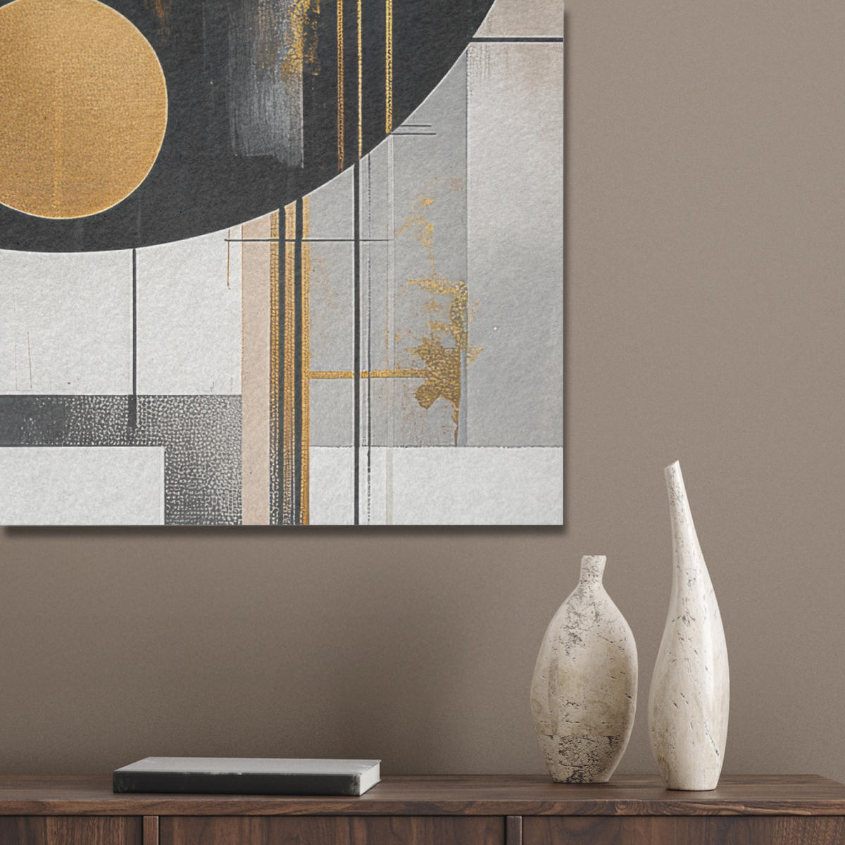 AKUSTIKPANEEL Abstrakt - Gold - Silber - Formen - Ästhetisch - Modern 90x90 cm - Goldfarben, Textil (90/0.9/90cm) - MuchoWow