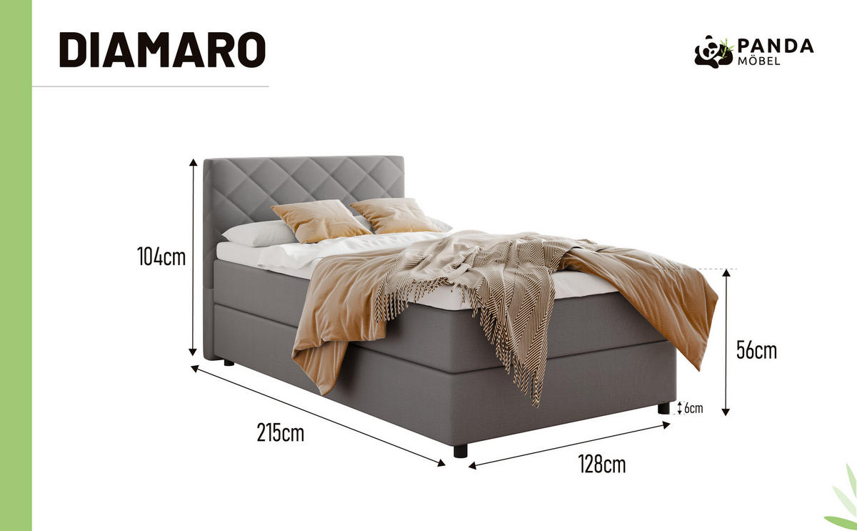 BOXBETT Diamaro 120x200 cm mit Bettkasten und Topper - Dunkelgrau - Grau, Holz (120/215cm) - Panda Möbel