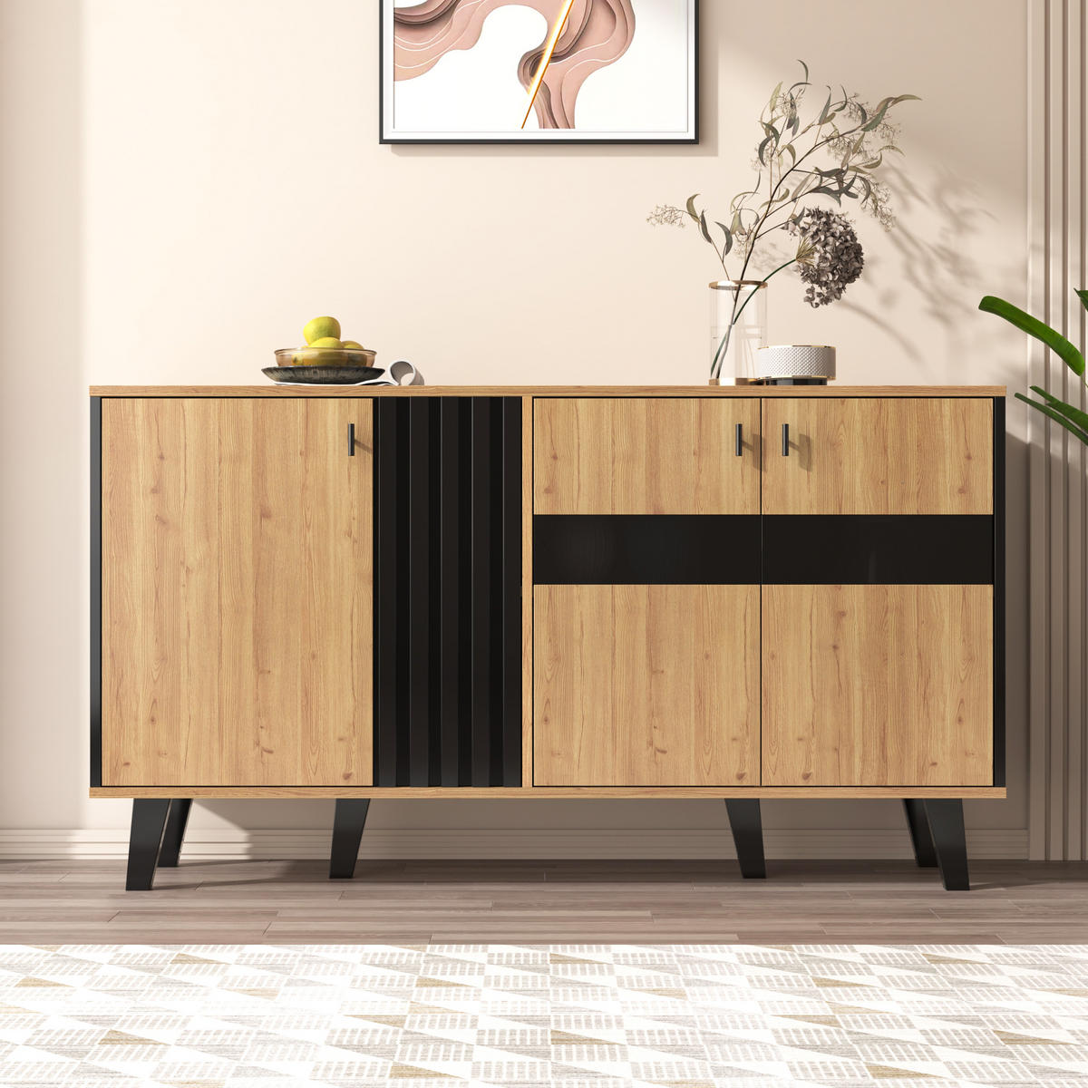 SIDEBOARD 140x78.5x41cm Holz+Schwarz Mit LED & Glas - Naturfarben, Holzwerkstoff (41/78.5/140cm) - FLIEKS