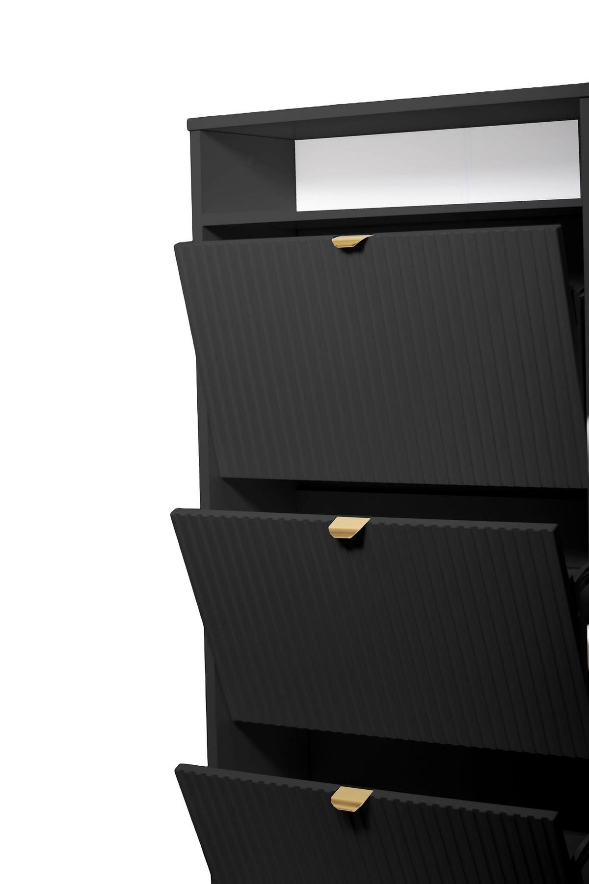 SCHUHSCHRANK Mia, Schwarz mit goldenem Griff - Goldfarben/Schwarz, Holzwerkstoff (60/125/24cm) - Bettso