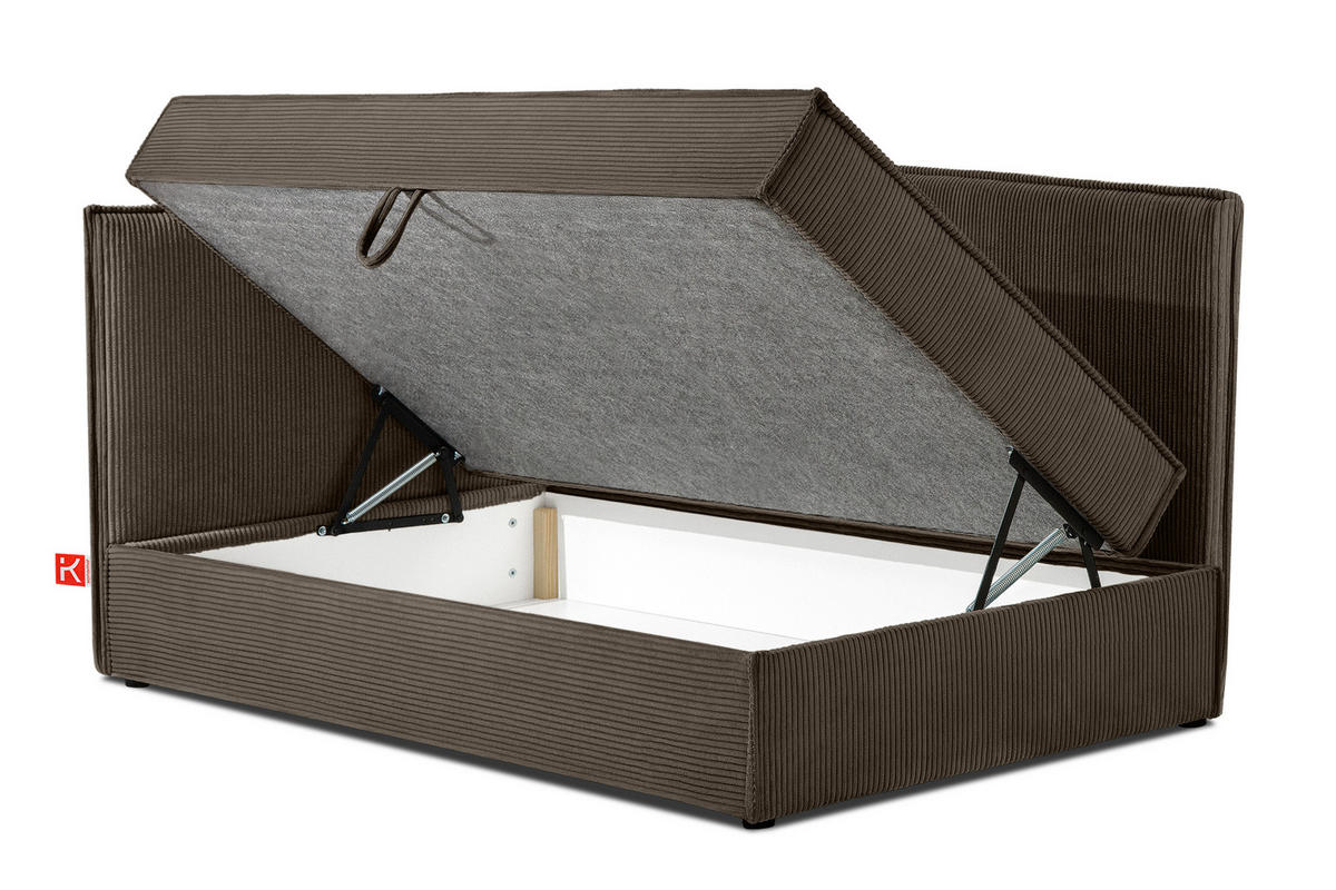 JUGENDBETT ROTI Einzelbett mit Bettkasten, 90x200cm, Bett mit Bonellmatratze, mit Rückenlehne - Schwarz/Braun, Holz/Holzwerkstoff (92/200cm) - KONSIMO®