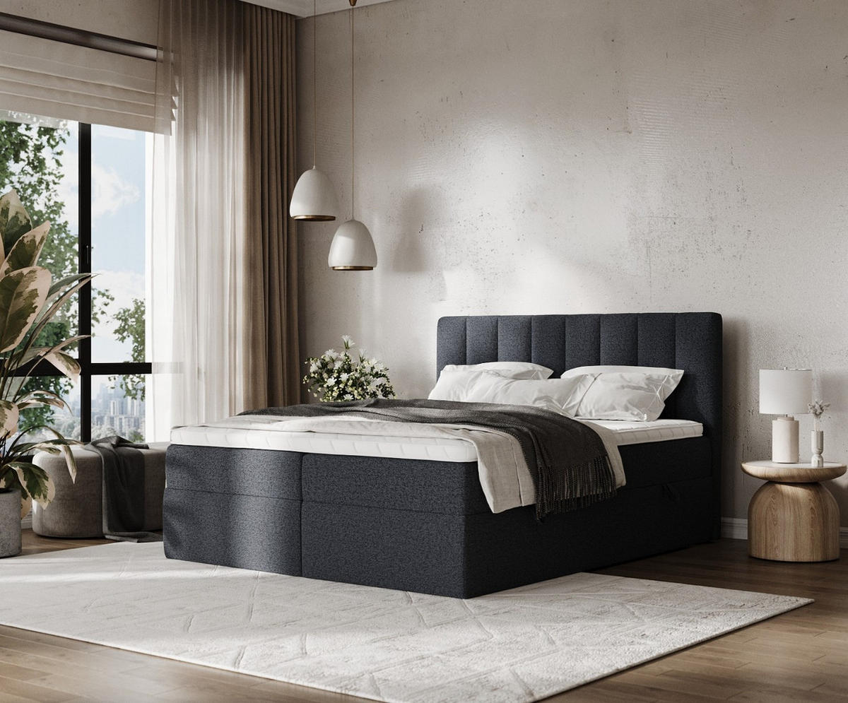 BOXBETT Bari 200/200 cm Anthrazit im Riva Stoff - Anthrazit, Holz/Holzwerkstoff (200/200cm) - AltaBeds