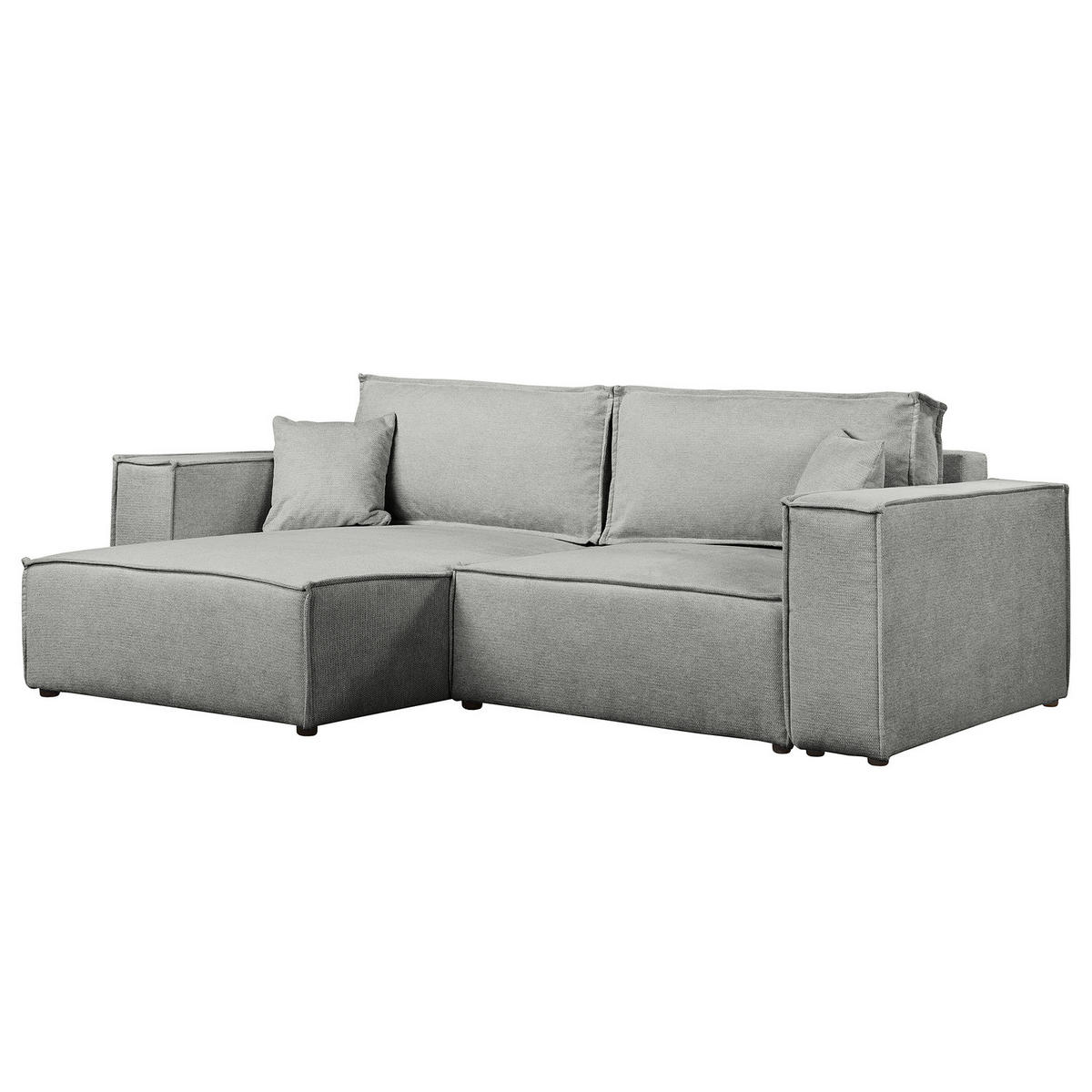 ECKSOFA mit Schlaffunktion - 255 cm - Dunkelgrau/Schwarz, Kunststoff/Textil (255/148cm) - home24