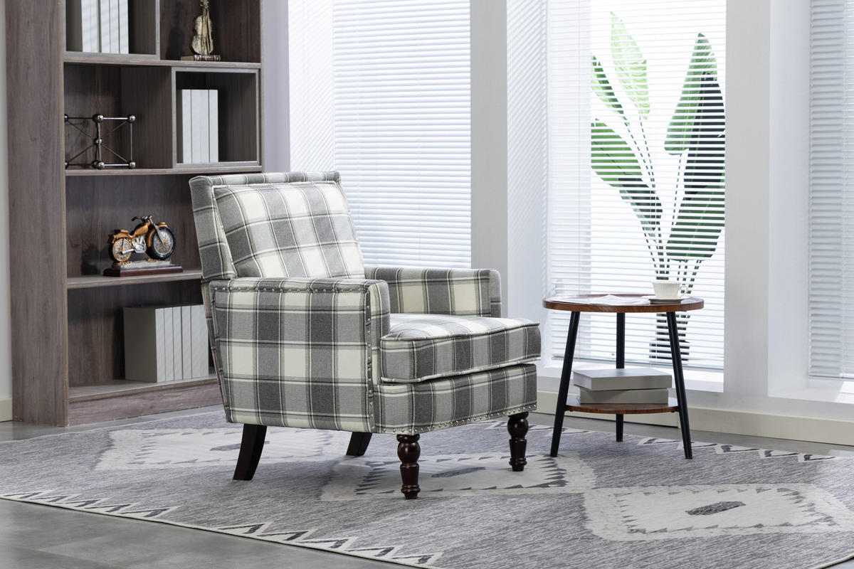 SESSEL 69/69/89 cm weiß-grau aus Baumwollleinen mit Streifenmuster - Weiß, Textil (69/89/69cm) - OKWISH