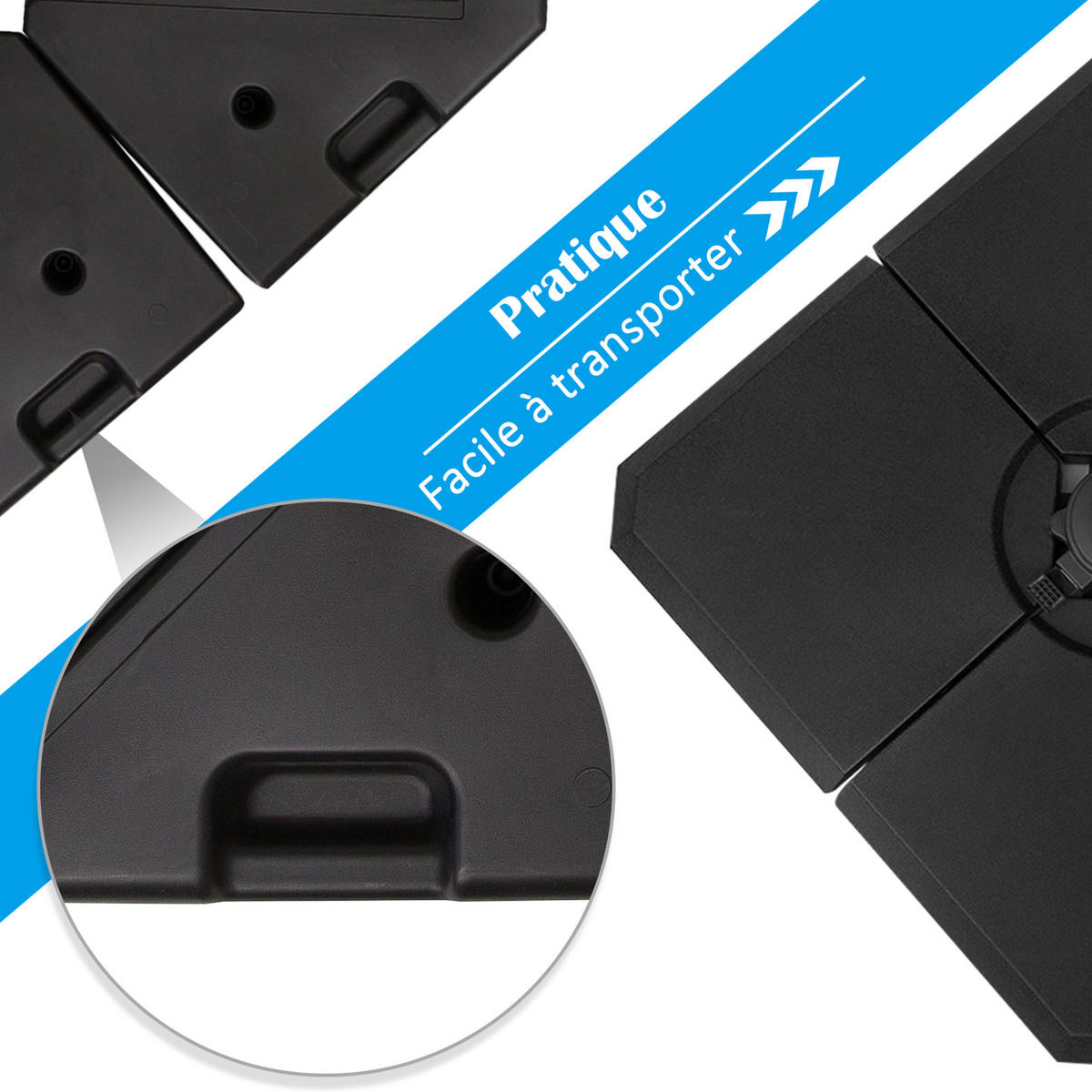 SCHIRMPLATTEN Schwarz 4er-Set 100/100/9,5 cm - Schwarz, Kunststoff (100/100cm) - PANGIVO