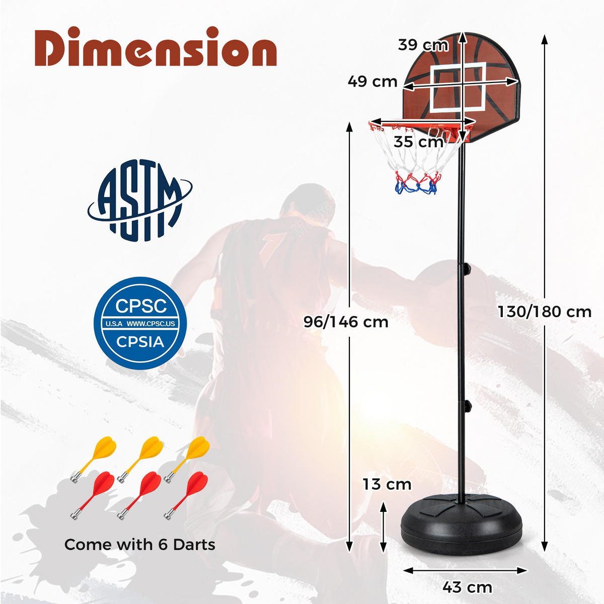 BASKETBALLKORBSTäNDER Schwarz - Schwarz, Metall (13/43cm) - COSTWAY