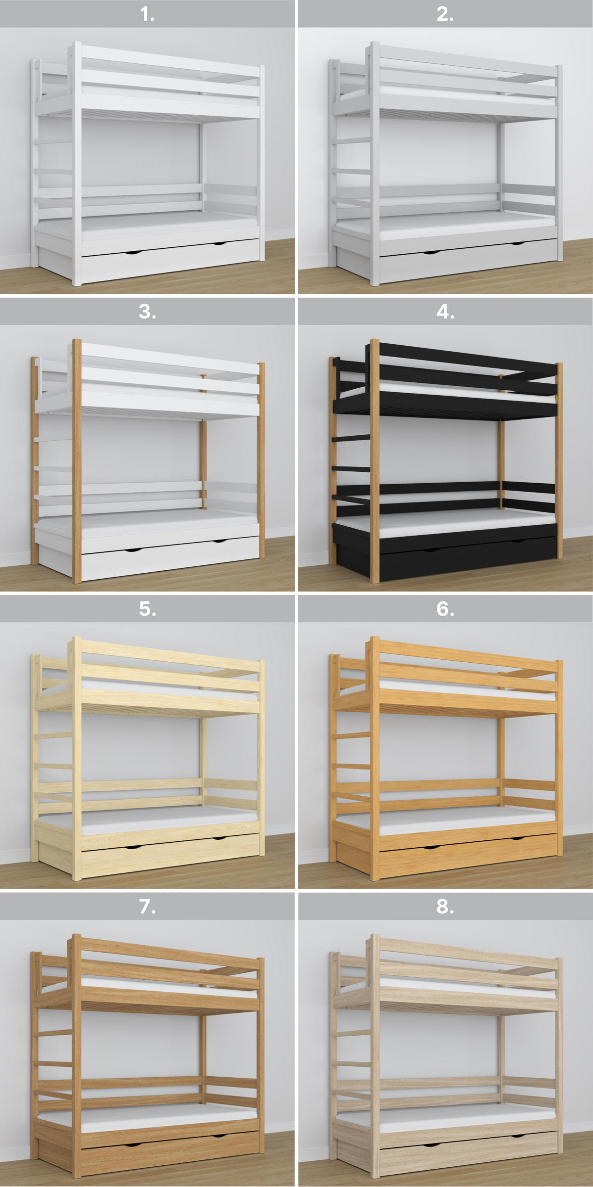 ETAGENBETT N03 mit Schublade Grau 80/200 - Grau, Naturmaterialien/Holz (80/200cm) - N-Wood