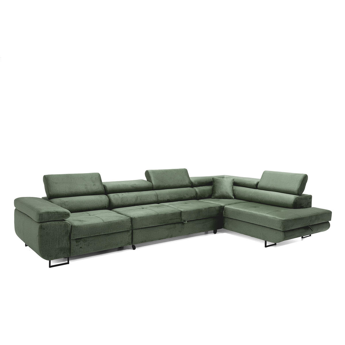 ECKSOFA WILD MAXI L Rechts mit Schlaffunktion 125x195 Velours Dunkelgrün - Chromfarben/Dunkelgrün, Holz/Textil (203/350cm) - Muffo