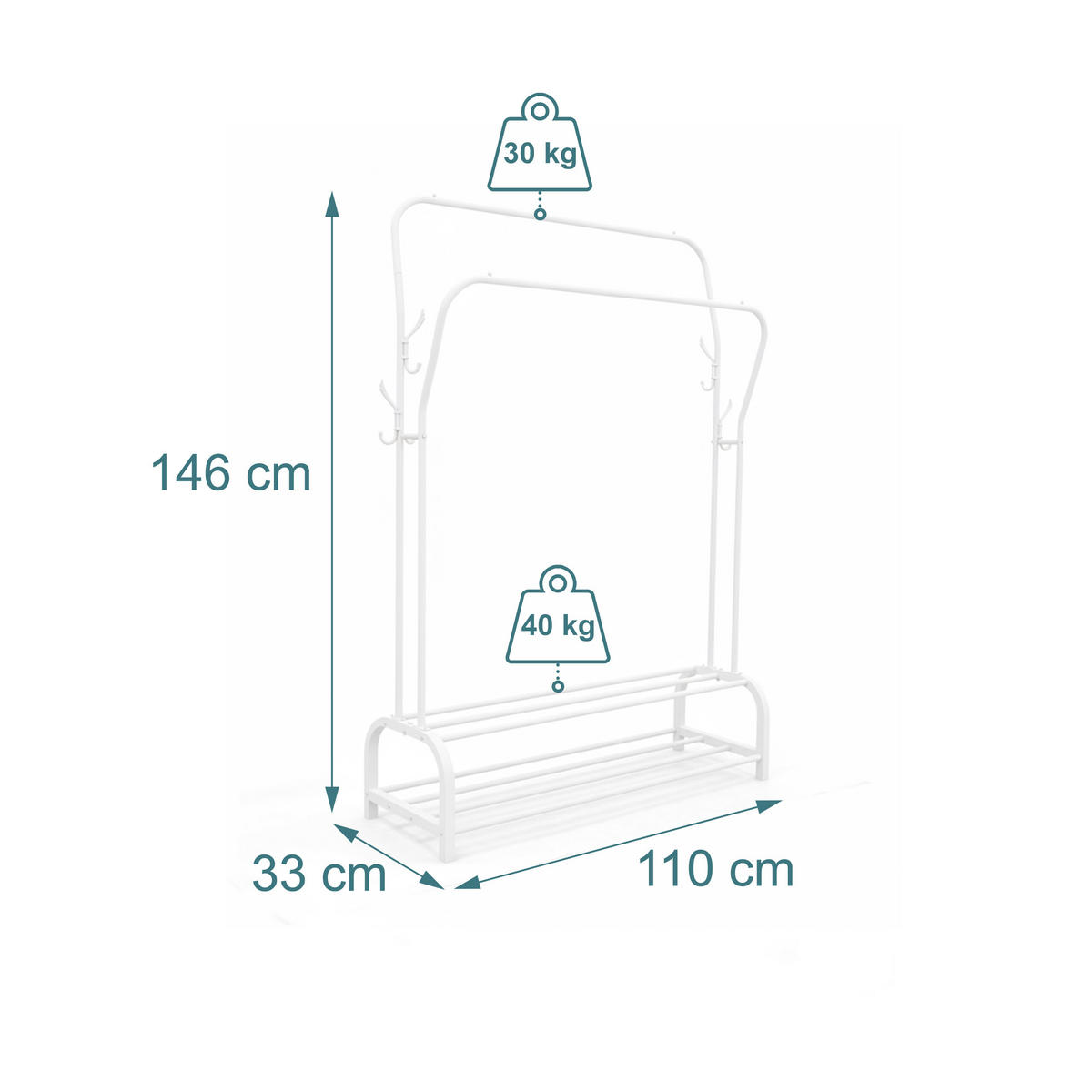 KLEIDERSTÄNDER - Weiß, Kunststoff/Metall (110/146/33cm) - Relaxdays