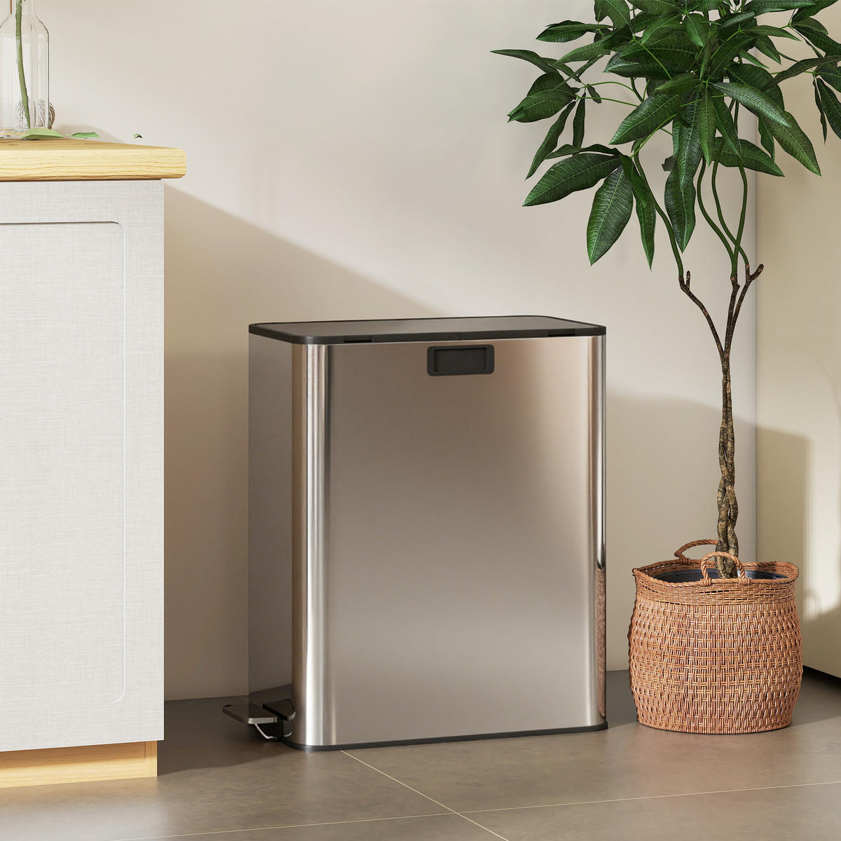 MÜLLEIMER 2 x 28L Edelstahl Tretmülleimer Soft-Close Silber - Silberfarben, Metall (30/67/53.4cm) - Rolipo