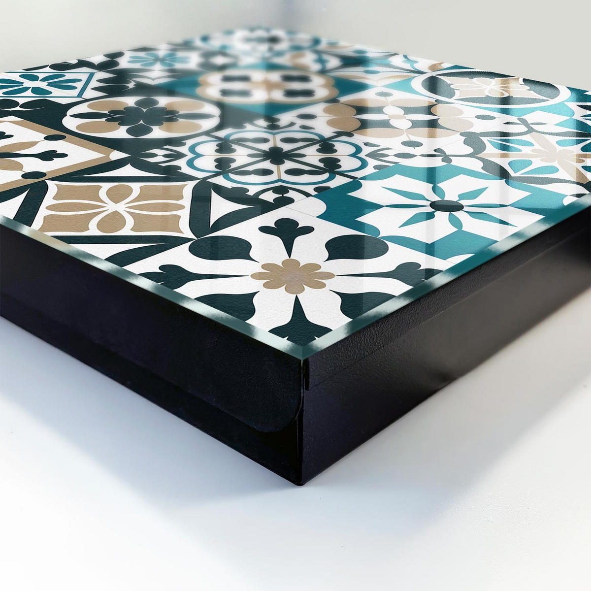 SCHLÜSSELBOX Schwarz 30x30 cm- Türöffnung nach rechts - Marokkanische Fliesen - Türkis, Metall (30/30/5cm) - TULUP