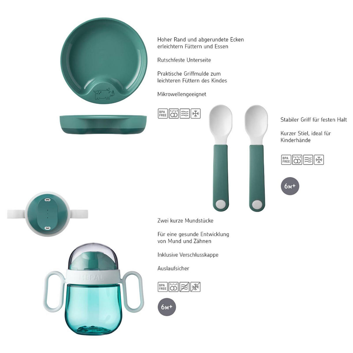 BABYGESCHIRR Mio Little Farm 3er Set - Grün, Kunststoff (10.5/18/20cm) - Mepal