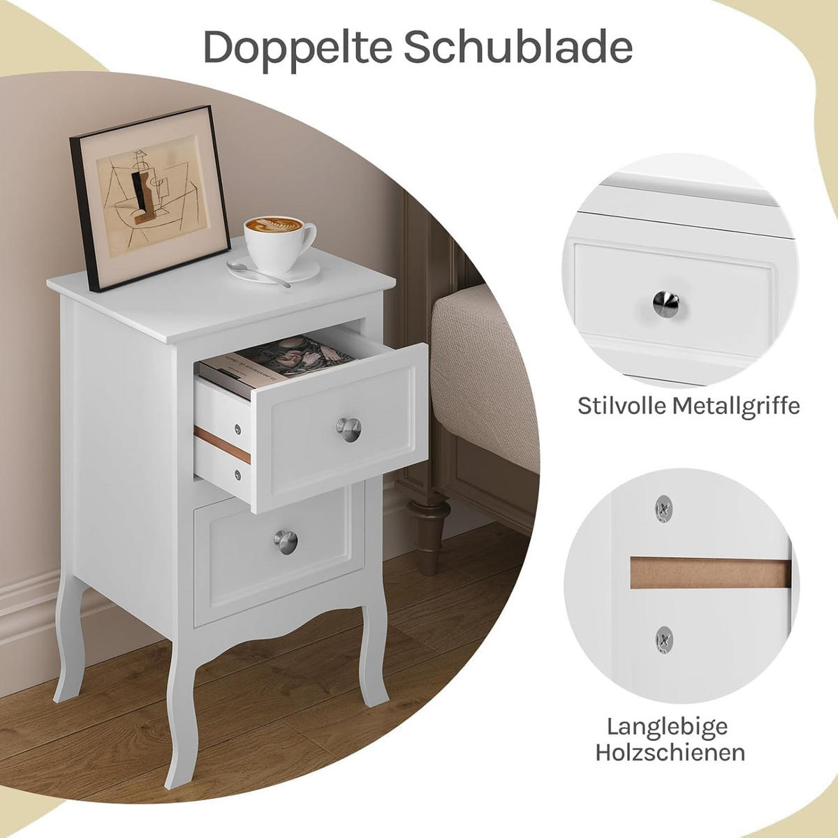 NACHTSCHRANK 30/40/60 cm, aus Holzwerkstoff MDF, Weiß - Weiß, Holzwerkstoff/Metall (40/60/30cm) - Woltu