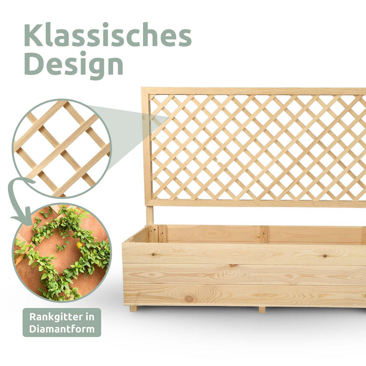 PFLANZKASTEN mit Rankgitter - Kiefer - 128 x 44 x 104cm - Naturfarben, Holz (128/104/44cm) - holz4home