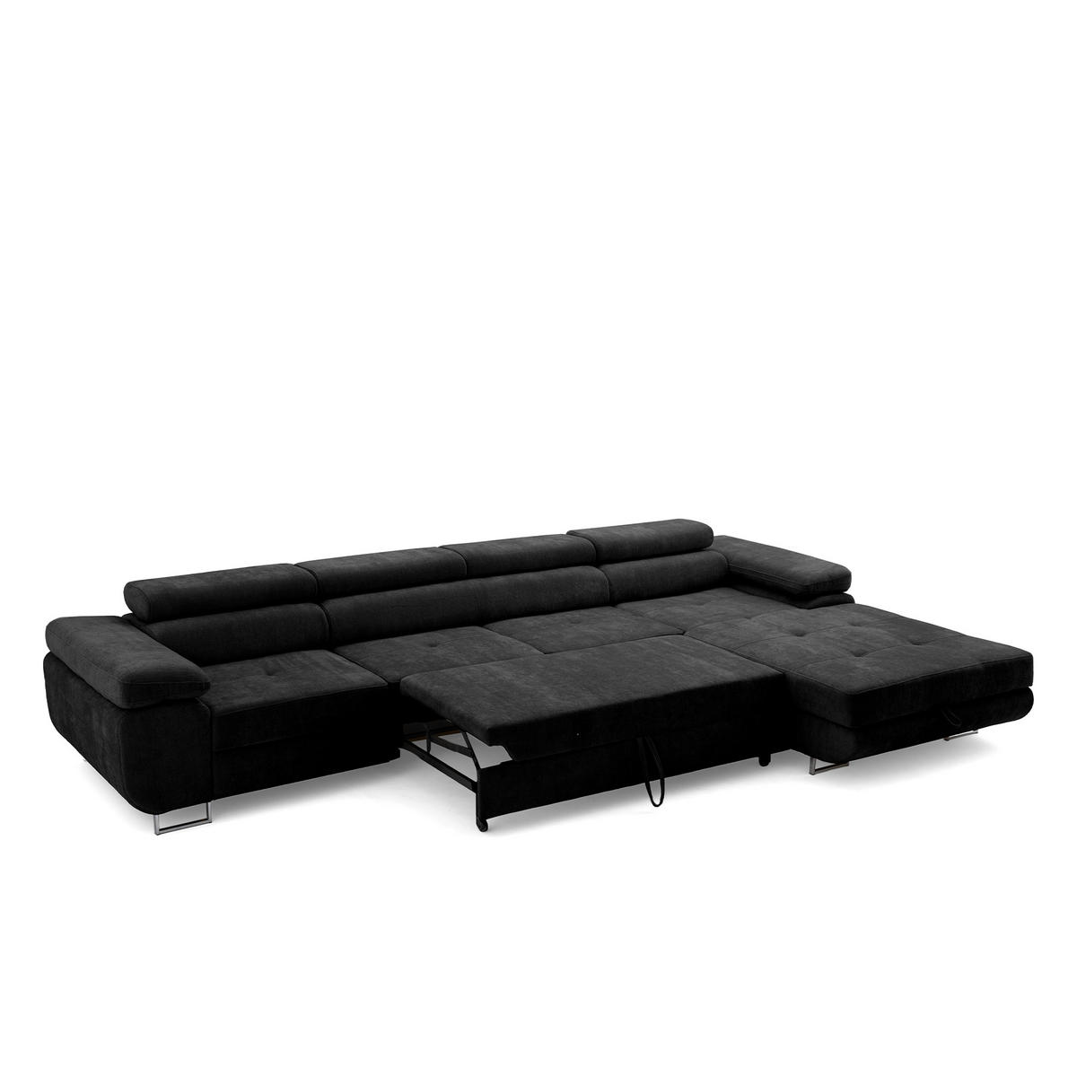 ECKSOFA ALONZO MAXI Rechts mit Schlaffunktion 125x195 Chenille Schwarz - Chromfarben/Schwarz, Holz/Textil (350/203cm) - Muffo