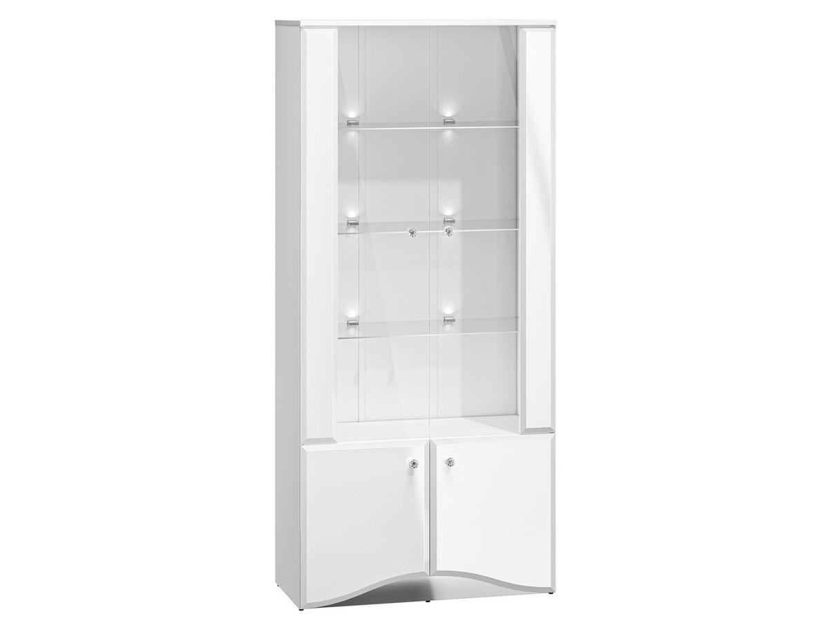 VITRINE Glamour weiß / weiß hochglanz 87 / 41 / 191cm - Weiß, Glas/Holz (87/191/41cm) - Feldmann-Wohnen