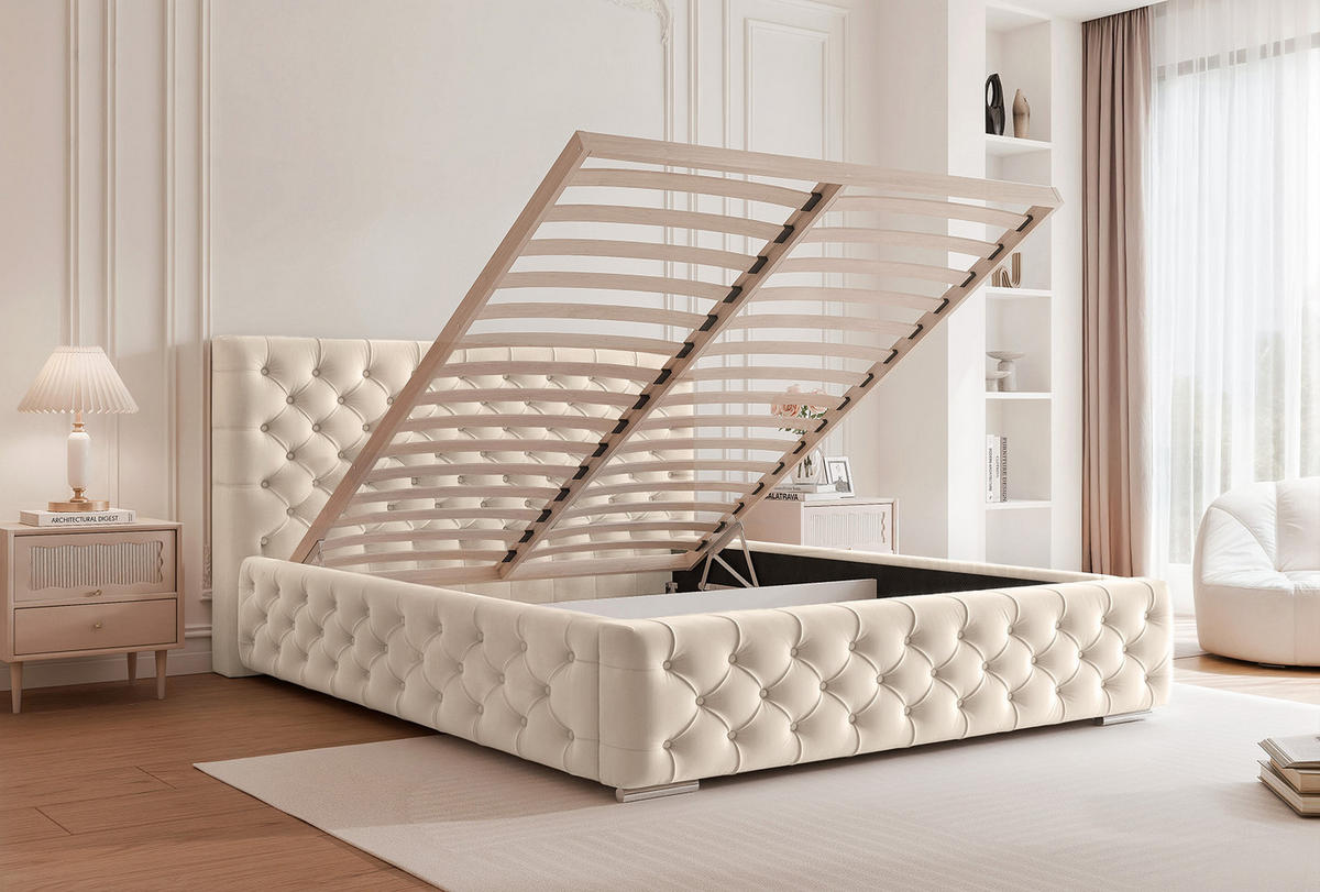 POLSTERBETT CALLIA 200x200 cm, Creme - Creme, Textil (200/200cm) - Fedve