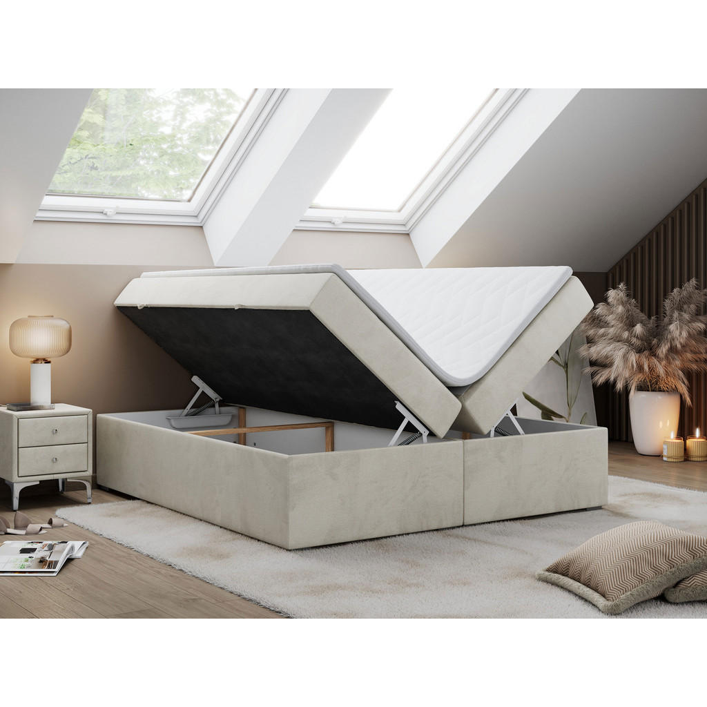 Thumbnail - MKS Boxbett, Beige, Textil, 2-Sitzer, H3, Rechteckig, 120x200 cm, Oeko-Tex®, Schlafzimmer, Betten, Boxspringbetten