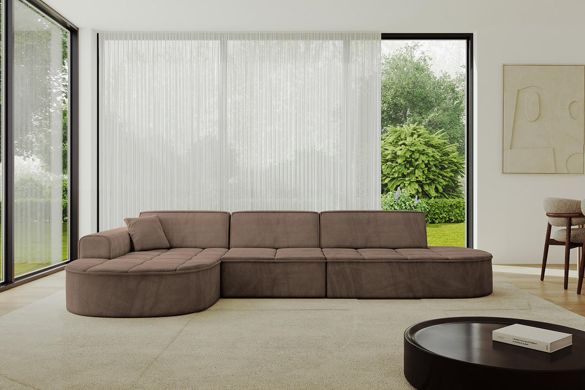 ECKSOFA Ottomane Links TARO-L2 - 328x171x79,5 cm Braun - Braun, Holzwerkstoff/Textil (328/171cm) - ALTDECOR