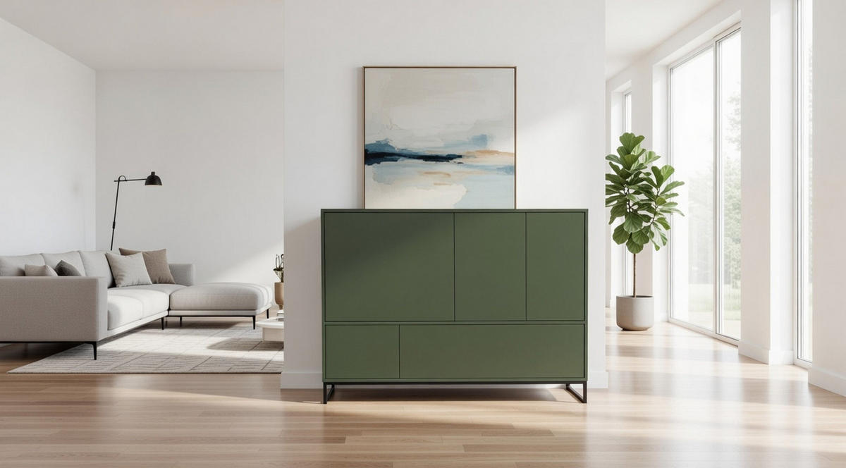 KOMMODE Genua mit 5 Türen, Sideboard in Farbe: Grün, Schrank in Größe: 160 x 120 x 45 cm - Grün, Holzwerkstoff (160/120/45cm) - Agmat-Furniture