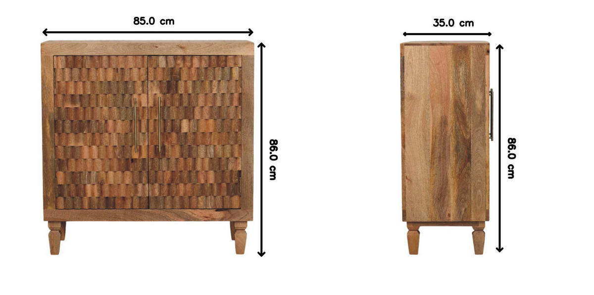 SCHRANK Marbella, 2 Türen und 2 Regale, Hellbraun - Beige/Messingfarben, Holz/Metall (85/86/35cm) - Artisan Furniture