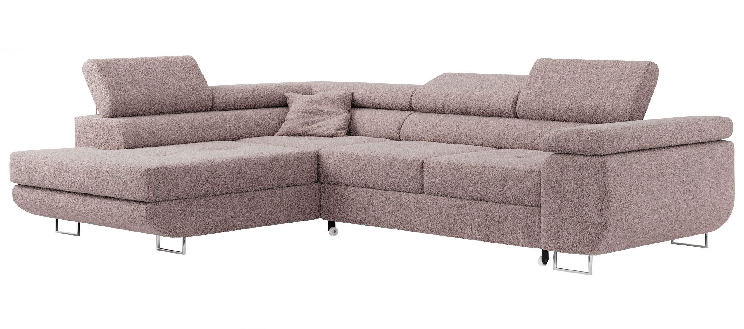 ROHOVÁ SEDAČKA GUSTAW L - Světle růžová Bouclé - Pravá Strana - stříbrná/světle růžová, kov/textil (205/275cm) - MKS