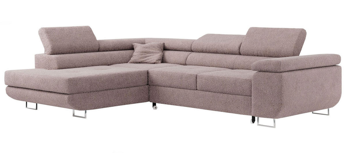 ROHOVÁ SEDAČKA GUSTAW L - Světle růžová Bouclé - Pravá Strana - stříbrná/světle růžová, kov/textil (205/275cm) - MKS