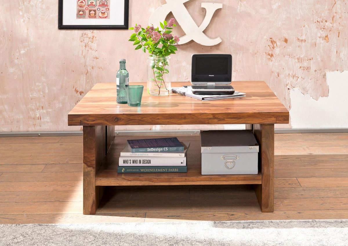 COUCHTISCH Sheesham 90x90x45 noble unique lackiert SYDNEY #120 - Braun, Holz (90/90/45cm) - Massivmoebel24