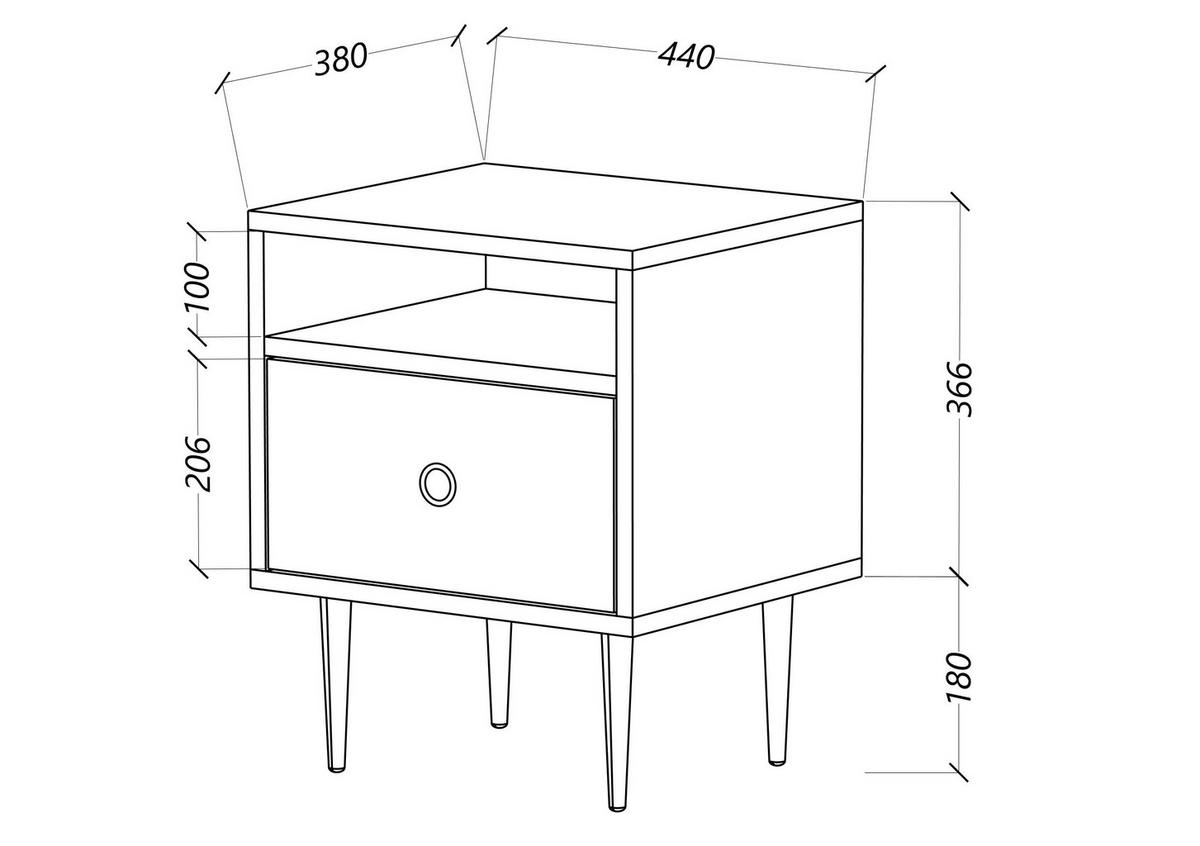 NACHTTISCH Harmoni, Schwarz, Eiche, Goldene Details - Goldfarben/Schwarz, Holzwerkstoff/Metall (44/54/38cm) - Skandica