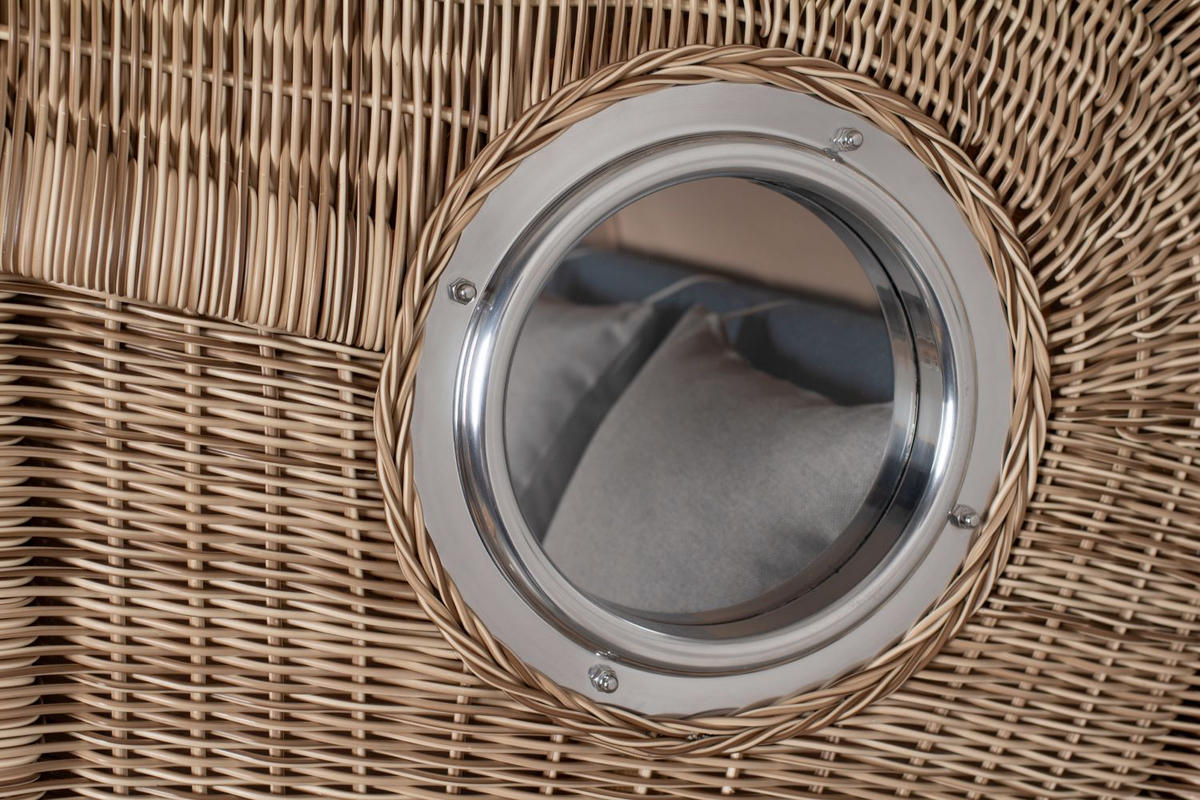 STRANDKORB Komplettset: Ammersee Teak Bullauge - PE shell - Modell 593 - Grau, Holz/Kunststoff (125/165/80cm) - bene living