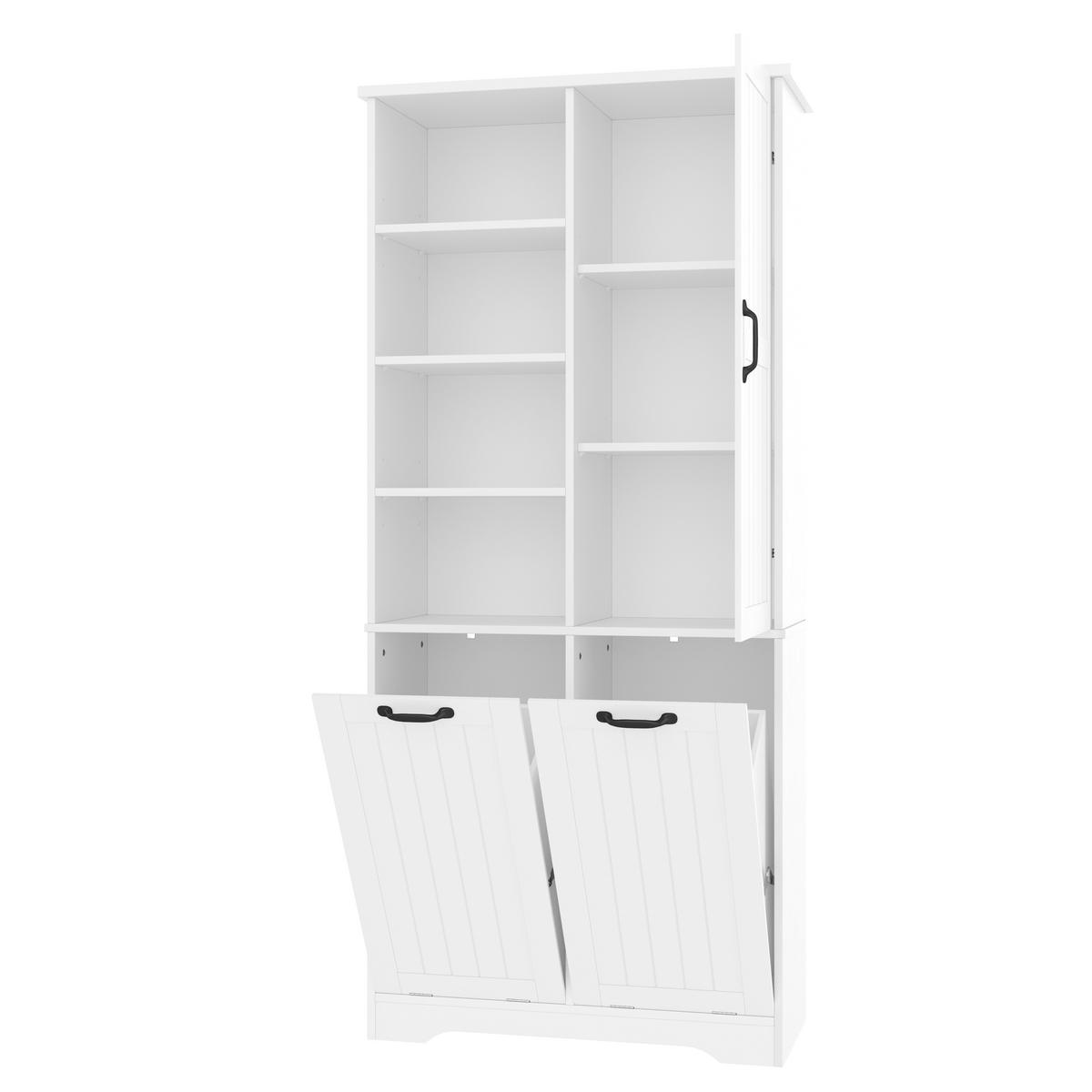 HOCHSCHRANK 78/35/172.7 cm Weiß mit doppelter Wäschekorb und 4 offene Fächer - Weiß, Holz/Holzwerkstoff (35/172.7/78cm) - Oxeza