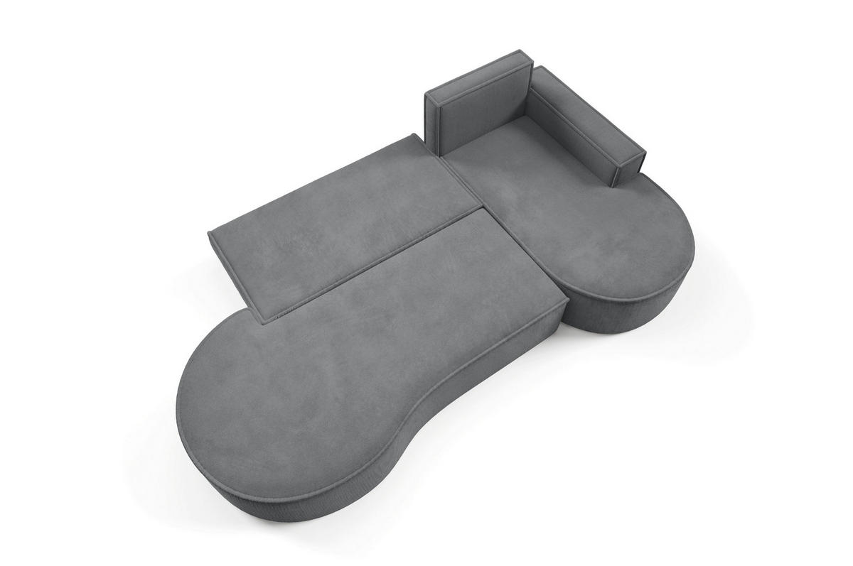 ECKSOFA MOLLY mit Schlaffunktion – Halbrund, freistehend, Liegefläche 140x207 cm, 3 Kissen, Curio-Stoff, 277x157x88 cm, Rechts, Grau - Grau, Holz/Textil (277/157cm) - DomoHome