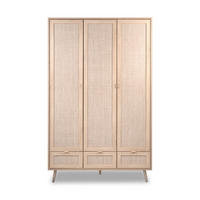 SCHRANK mit 3 Türen, 3 Schubladen, 2 Kleiderstangen L120cm - Rattan-Druck - Bali - Apfelbaumfarben, Holzwerkstoff (55/195/120cm) - Calicosy