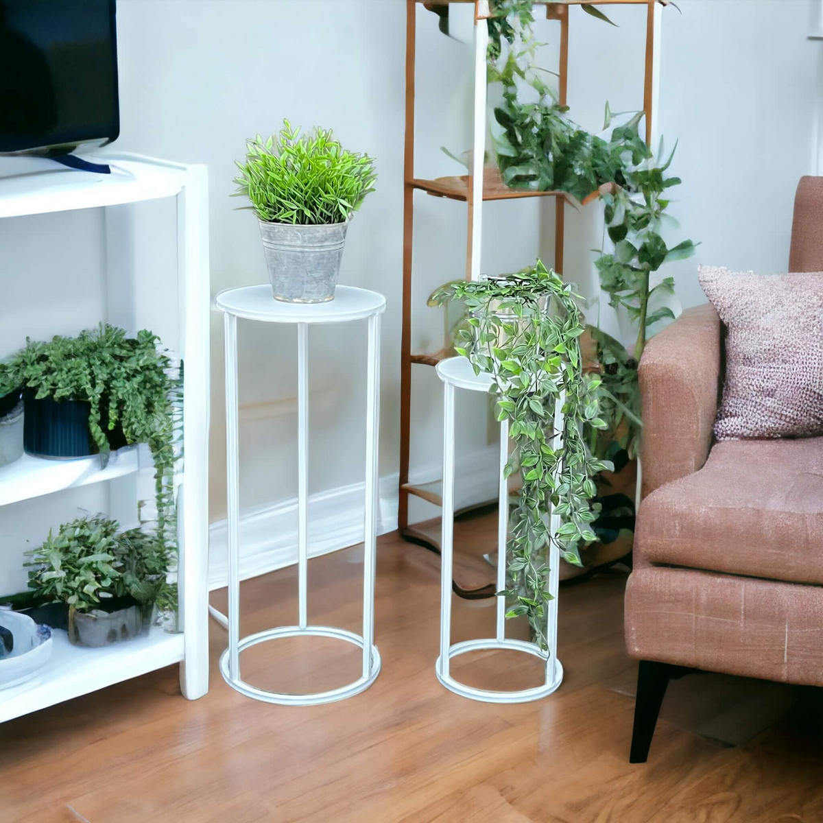BLUMENHOCKER Metall Weiß Rund 2er Set - Weiß, Metall (20/50/20cm) - DanDiBo