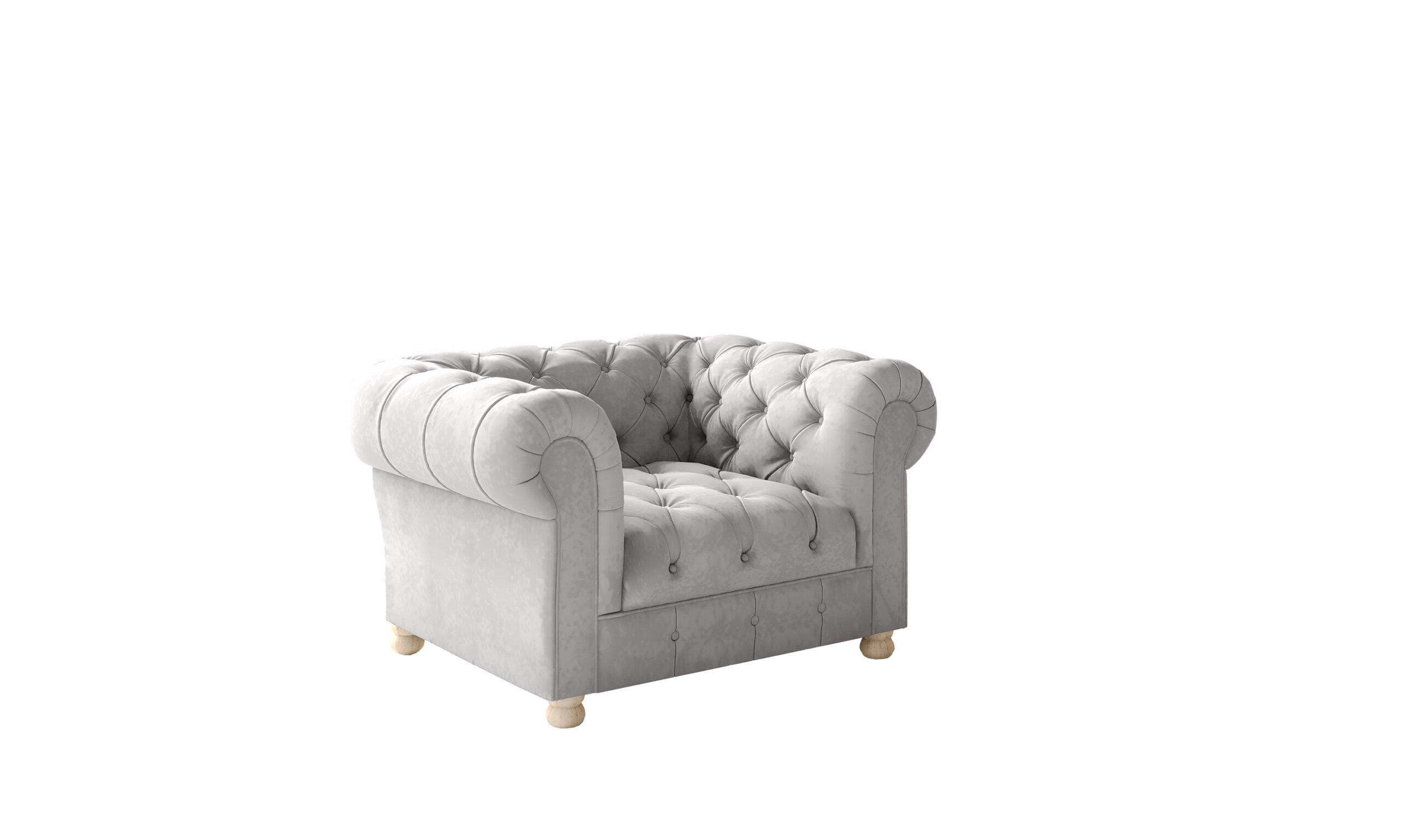 SESSEL CHESTERFIELD Elegant Klassisch Schick Stoff Whisper Velours Silber - Silberfarben, Holz (112/77/90cm) - Kaiser Möbel