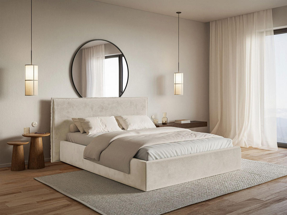 POLSTERBETT Softie Beige Velours 180x200 - Beige, Textil (180/200cm) - Selsey