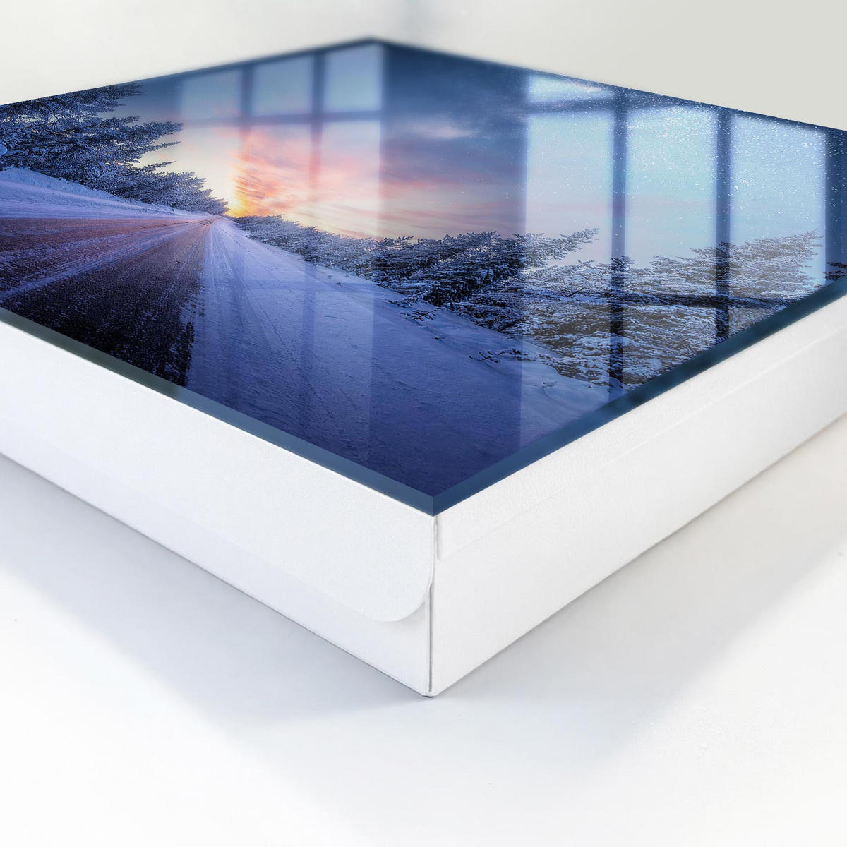 SCHLÜSSELBOX Weiß 30x30 cm – Türöffnung nach rechts - Sterne über der Straße - Blau, Metall (30/30/5cm) - TULUP