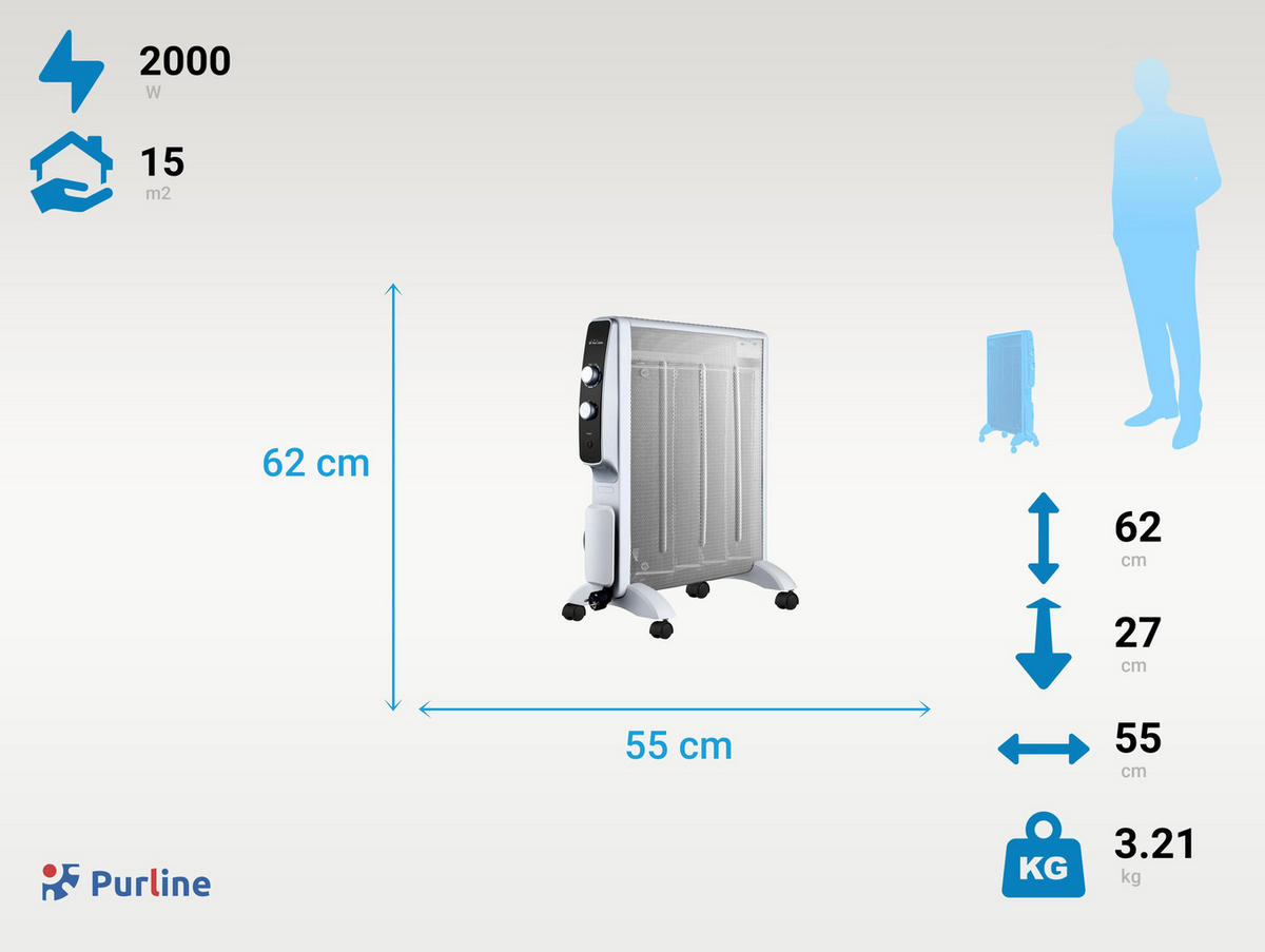 GLIMMER-HEIZKÖRPER Weiß mit Rollen und mechanischem Thermostat 2000 W - Weiß, Metall (55/62/27cm) - Purline